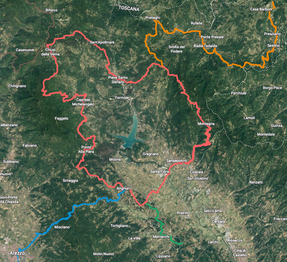 Gli itinerari valtiberini dei Cammini (base Google Earth)