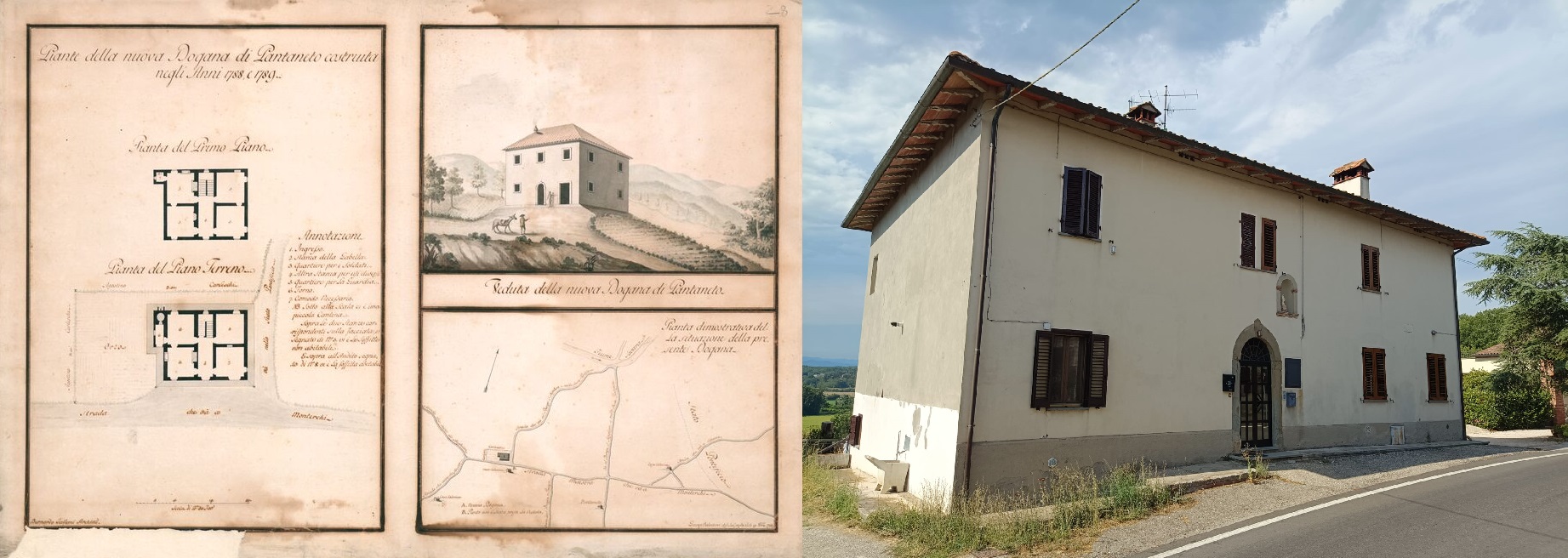 L’antica dogana di Pantaneto nella rappresentazione cartografica e planimetrica del 1788-1789 e in una foto attuale