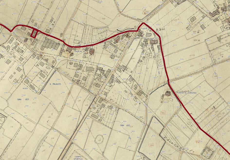 La via Doganale che, nel collegare Anghiari a Fighille, attraversava San Leo. In prossimità del centro abitato, da diversi decenni tale strada è stata sostituita dal nuovo percorso che ricongiunge, tramite l’incrocio dove c’è il semaforo, via Leonardo da Vinci con via di Corsano